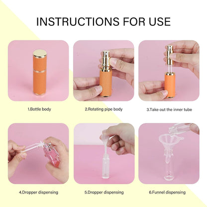3 Pack Portable Perfume Bottle for Travel, Mini Refillable Perfume Dispenser, 5Ml Faux Leather Leak Proof Perfume Atomizers Bottles Sprayer for Pocket Perfume (Red, Pink, Orange)